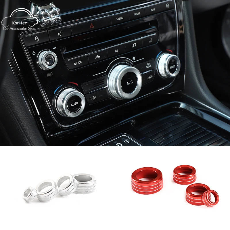 

For Jaguar XJ 2010-2019 Aluminum Alloy Red/Silver Car Air Conditioner Switch Knob Volume Button Cover Trim Ring Accessories