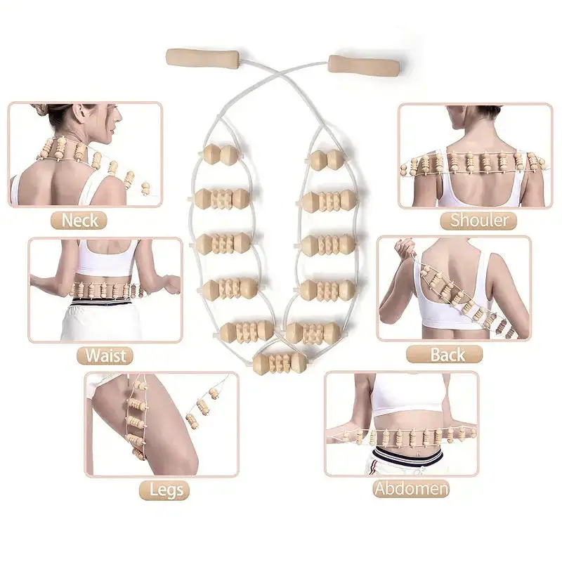 

Wood Back Massage Roller Rope Wood Therapy Cellulite Massage Tools Self Massage Tools for Neck Leg Back Pain Relief Body Care