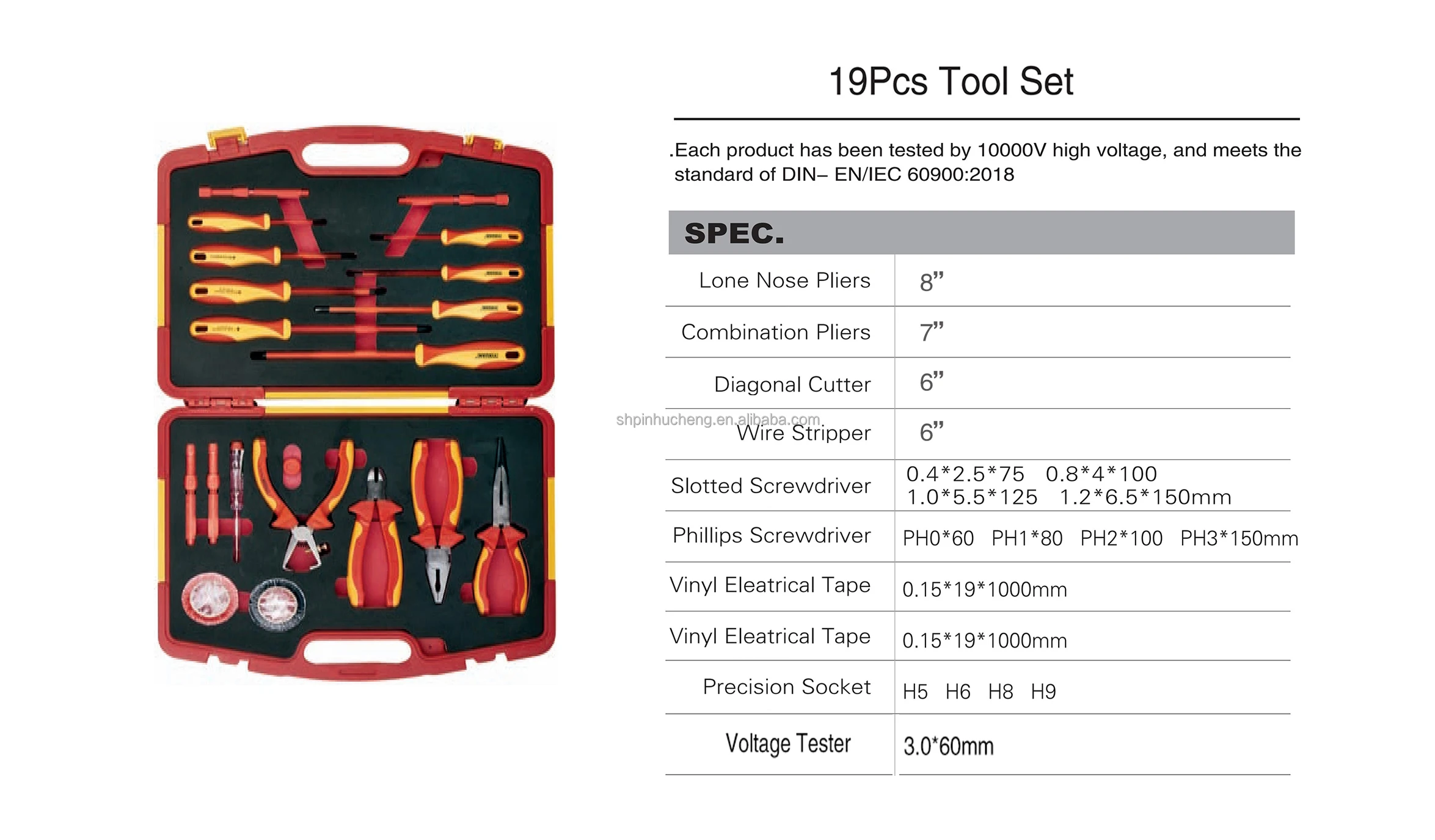 19pcs Auto Repair VDE Insulation Tool 1000V Pliers Screwdriver Precision Sleeve Toolbox Suit