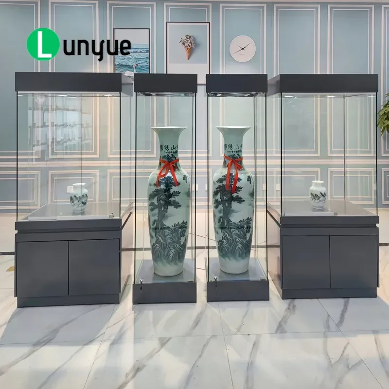Glass Display Cabinet for Museum Art Statue Antique Cultural Relics Showcase Stand Secure Storage Exhibition Furniture Home