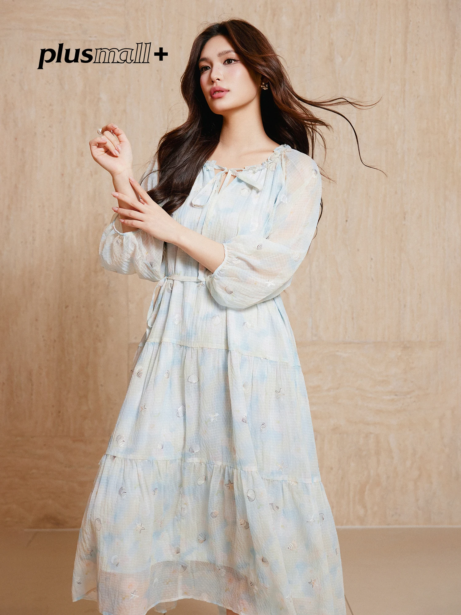 

Romantic Embroidered Chiffon Print Dress Eight-Sleeve Casual Standard-Build Maternity Dress for Ladies in Spring