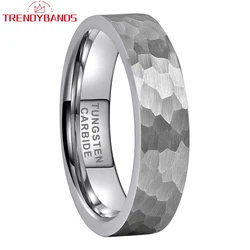 6mm Tungsten Carbide Ring Multifaceted Hammered for Men Women Engagement Wedding Band Brushed Finished Comfort Fit