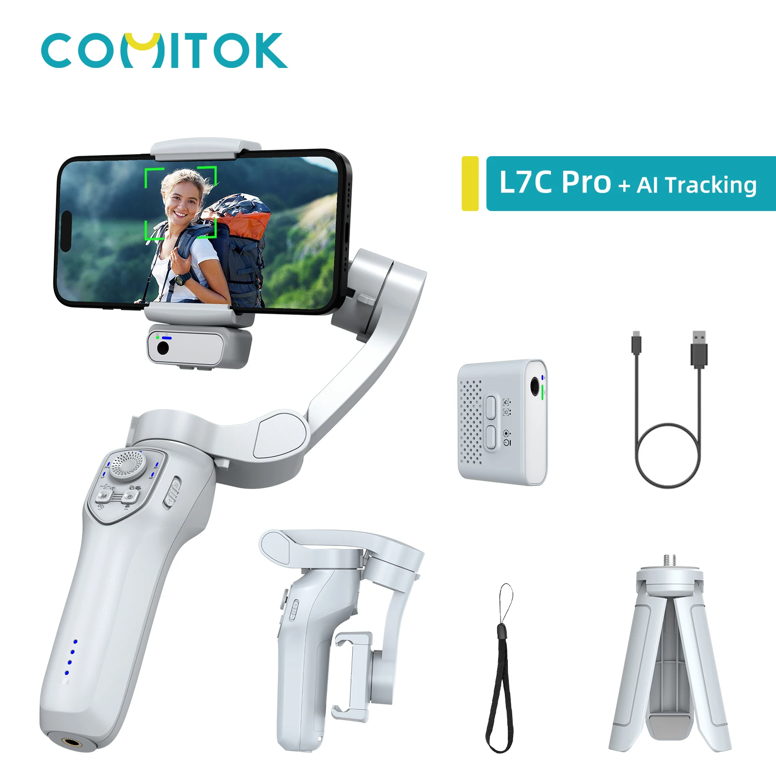 Gimbal-Stabilisator für Smartphone, iPhone-Gimbal mit Fokusrad, Gesichts-/Objektverfolgung, Gimbal