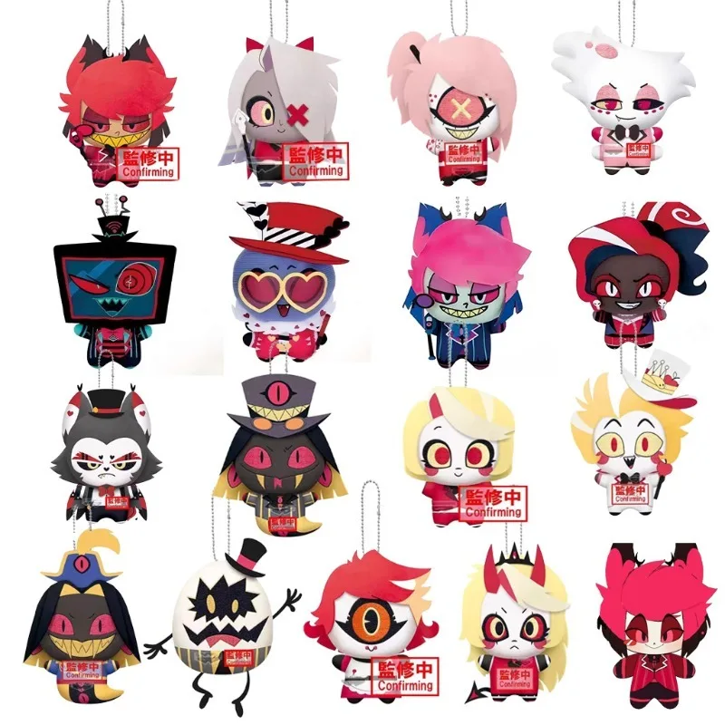 

Cute 10cm Hazbin Hotel Cartoon Plush Doll Keychain Vox Valentino Alastor Husk Stuffed Toy Bag Pendant Gift for Fans
