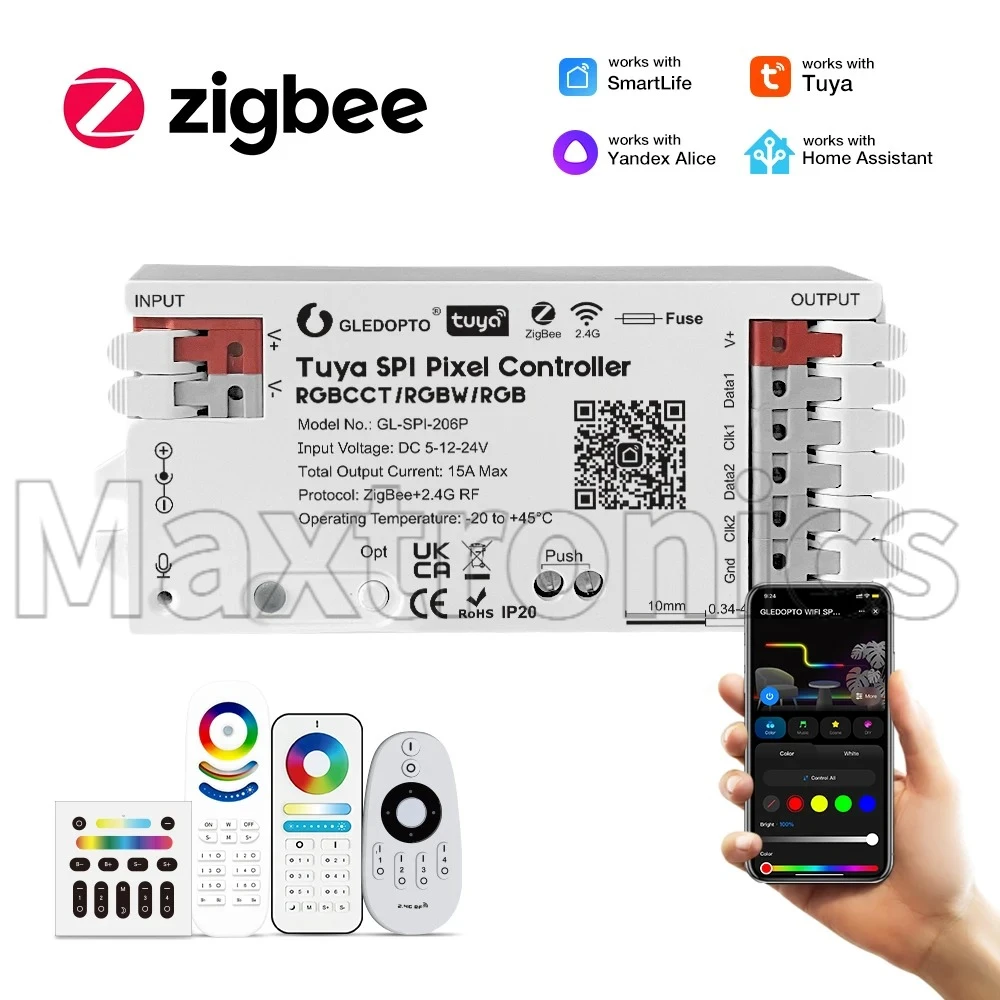 GLEDOPTO ZigBee Tuya SPI Pixel LED Strip Light Controller Smart Life APP Control  for RGB/RGBW/RGBCCT WS2812 SK6812 SPI LED Lamp