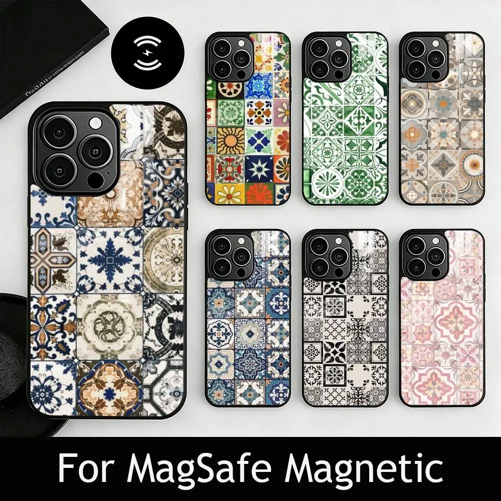 Capa de Telefone M-Moroccan T-Tile para iPhone 17, 16, 15, 14, 13, 12, 11 Plus, Pro Magnética para Carregamento Sem Fio Magsafe
