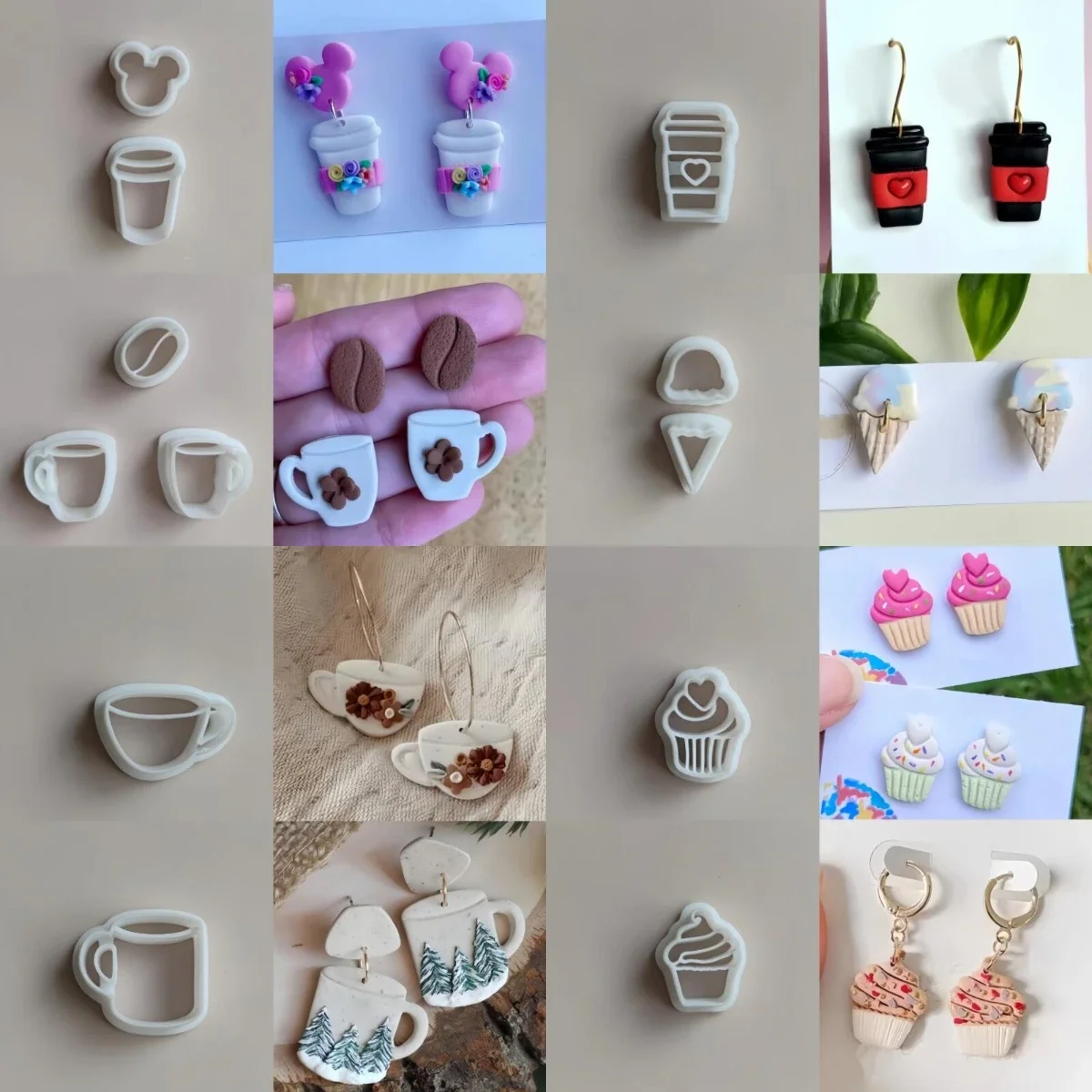 Food Series Cupcake/Coffee/Ice Cream/Tea Shaped Mini Clay Molds Clay Cutting Molds Tools For Earring Jewelry Decoration Making