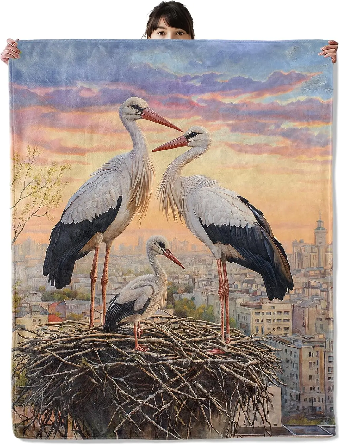 Boho Bohemian Crane Art Tapestry Throw Blanket Wall Hanging Watercolor Nature Decor Unique Wildlife Print for Living Room Nurser