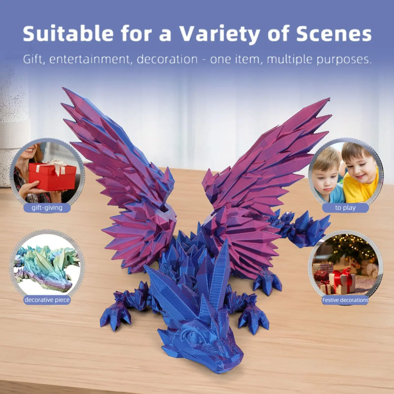 22 cm 3D-gedruckter magischer Flügeldrache, bewegliches Gelenk, Zappelspielzeug, drehbar, bewegliches Büro, Desktop-Ornament, Spielzeug, Basteln, Geschenk