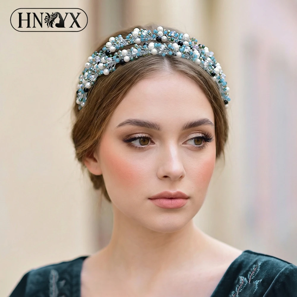 

HNYYX Green Crystal Hair Accessories Double Row Headband Pearl Hair Hoop Daily Girls Headdress Bridal Wedding Headdresses A132