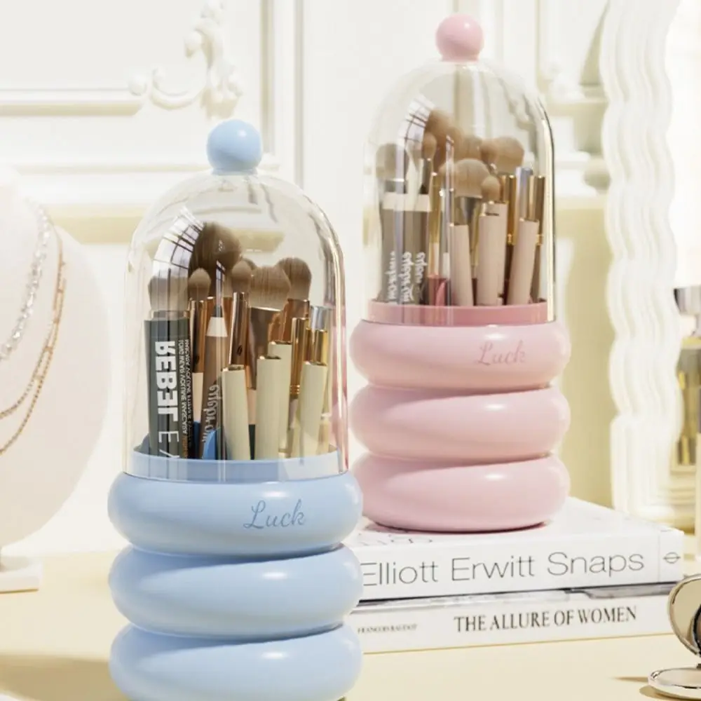 

Вращающийся на 360° держатель для хранения кистей для макияжа, прозрачное пылезащитное ведро для кистей для макияжа, большая емкость с крышкой, косметический контейнер