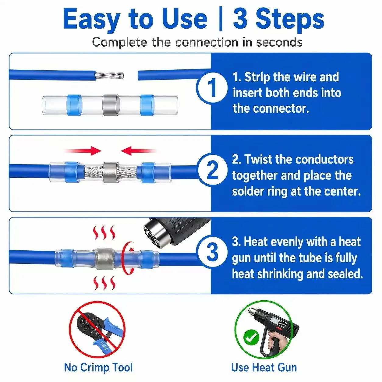 51pcs Heat Shrinkable Solder Sleeves | Thickening Solder Ring Shrinkable Tube, Wire Crimp Butt Terminals Connectors with Box,