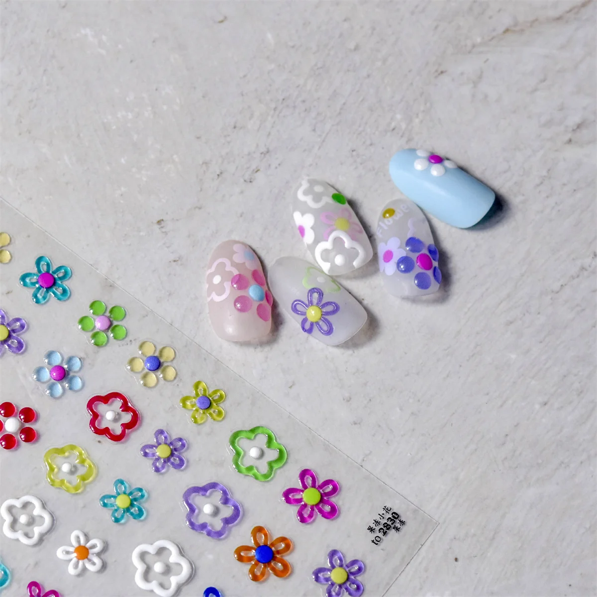 Pegatinas de Arte de uñas de flores coloridas de gelatina 5D, diseño de flores Kawaii japonés, decoraciones de uñas, calcomanías deslizantes, autoadhesivas, salones de bricolaje