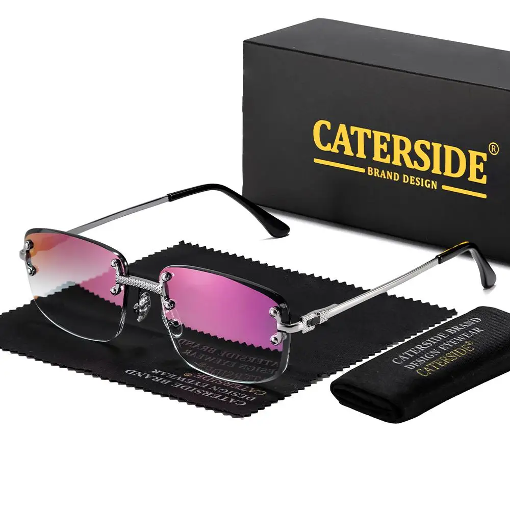 CATERSIDE Rahmenlose Sonnenbrille für Herren und Damen, luxuriöse Outdoor-Party-Sonnenbrille, Metallrahmen, Spiegel-Verlaufsgläser, UV400 – Detail 8