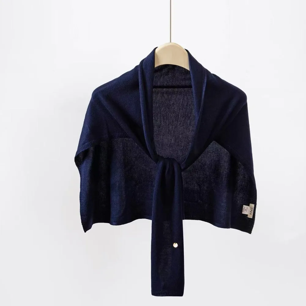 Retro Cape T-Version Shawl Cloak Solid Color Triangle Scarf Korean Style Thin Knitted Neck Wrap Women