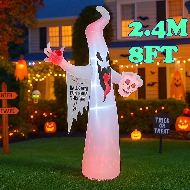 Giocattoli gonfiabili di Halloween da 8 piedi Fantasma Decorazioni da giardino all'aperto Fantasma gonfiabile gigante con luci a LED integrate per feste