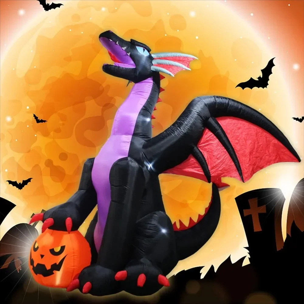 8Ft Halloween Inflatable Huge Dragon Decoration Outdoor,Halloween blow up dragon for Indoor Backyard Garden Lawn Decoration