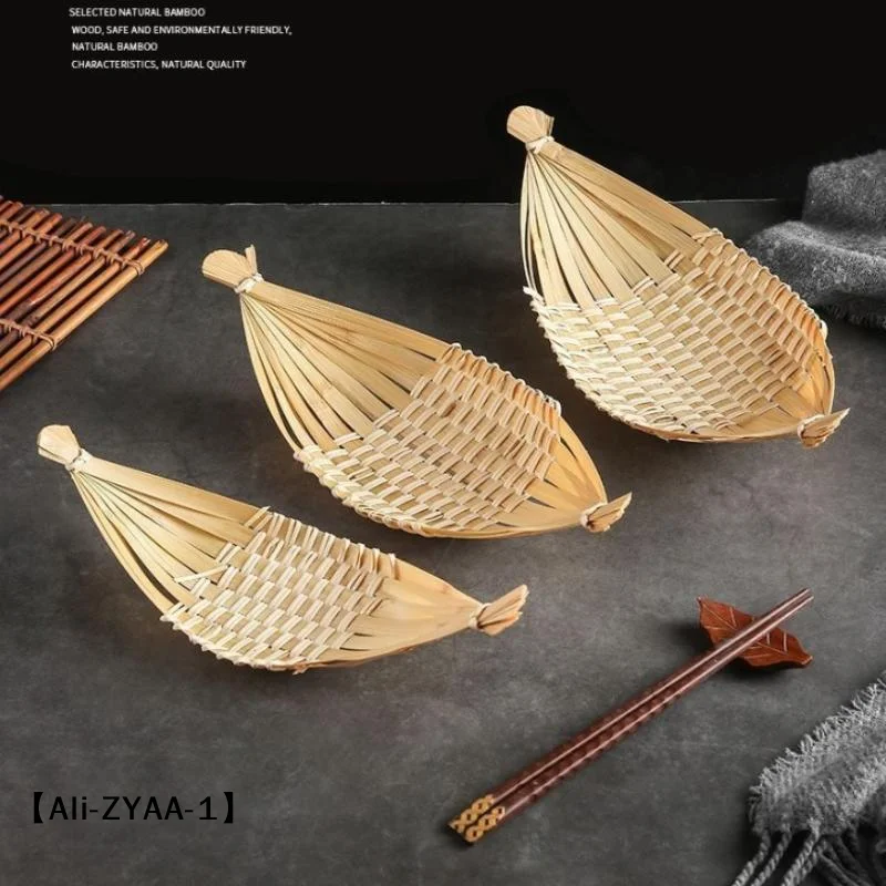 【A】Boat-Shaped Bamboo-Woven Fruit Basket Living Room Storage Tray Snack Basket Dried Fruit Plate Eco-Friendly Kitchen Organizer