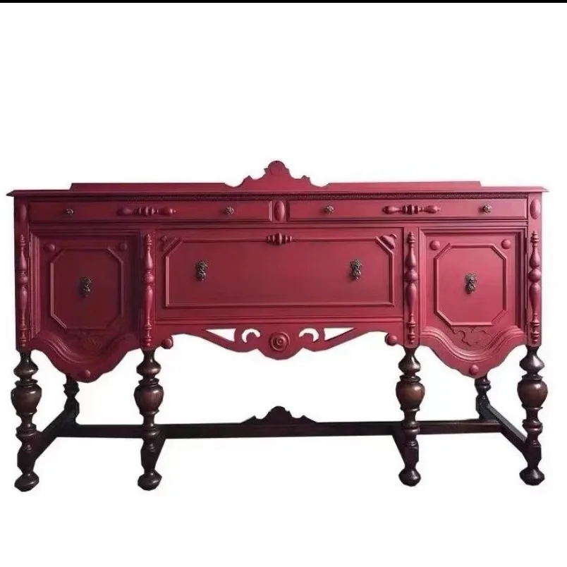 

French medieval entrance cabinet American light luxury solid wood black entrance table living room