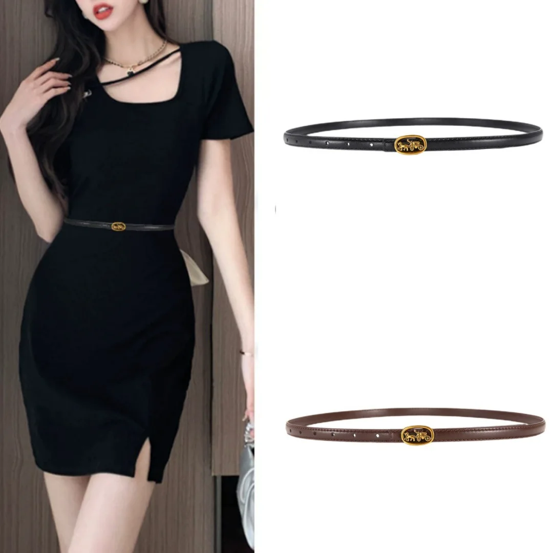 Chic Women Thin Waist Belt Classic Gold Hollow Hardware Buckle Waistband Daily Decor Strap For Jeans Skirt Office Casual Street