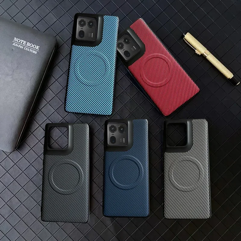 حافظة مغناطيسية لهاتف موتورولا موتو إيدج 60 50 60S S50 Pro Fusion Ultra جلدية من ألياف الكربون غطاء نسيج لـ Magsafe Chagre Shell