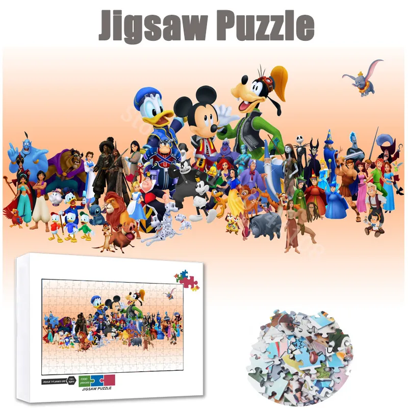 35/300/500/1000 Pieces Disney Jigsaw Puzzles for Kids Cartoon Character Collection Aladin Ariel Wooden Puzzles Intelligence Toys