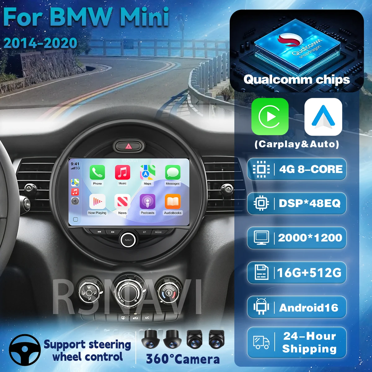 Reproductor Android 16 Carplay Auto para BMW MINI Cooper F54 F55 F56 F60 2015 - 2019 Autoradio Pantalla 2K Radio Multimedia para Auto Estéreo