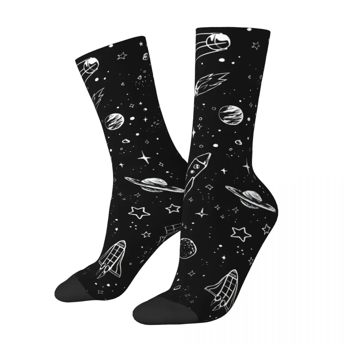 Funny Crazy Sock for Men Space Hip Hop Vintage Mysterious And Interesting Universe Pattern Printed Boys Crew compression Sock