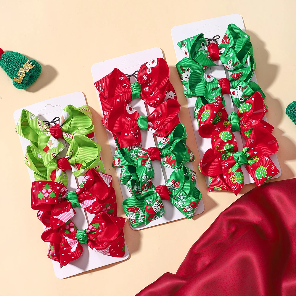 

4pcs/set New Christmas Hair Bow Clips for Baby Girls X'mas Santa Printed Hairpin Cute Kid Hair Accessories Headwear New Year