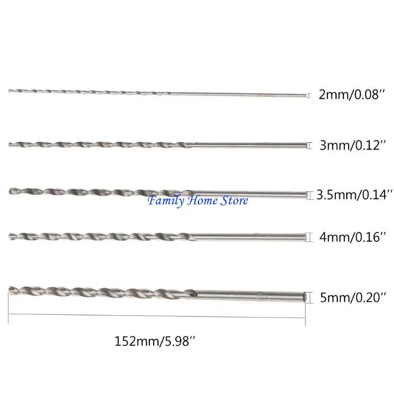 

P0UF 5Pcs 2-5mm 152mm Long HSS Twist Drilling Bit Straight Shank Electric Drill Tool