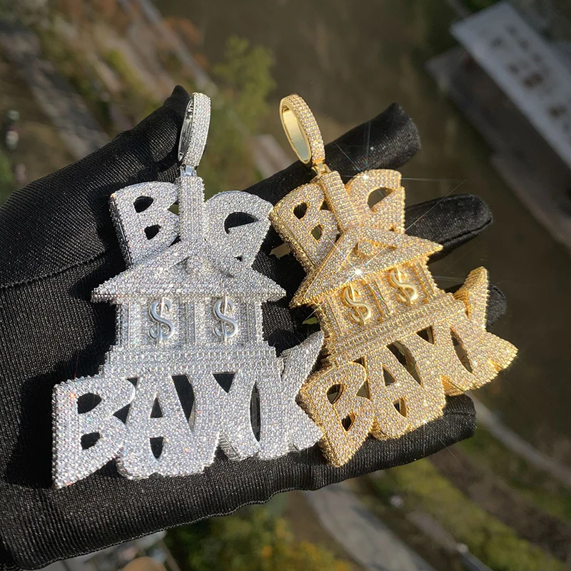

Хип-хоп 3A+ CZ Stone Paved Bling Iced Out Letters Big Bank Подвески Ожерелье для мужчин Репер Ювелирные изделия Золото Серебро Цвет