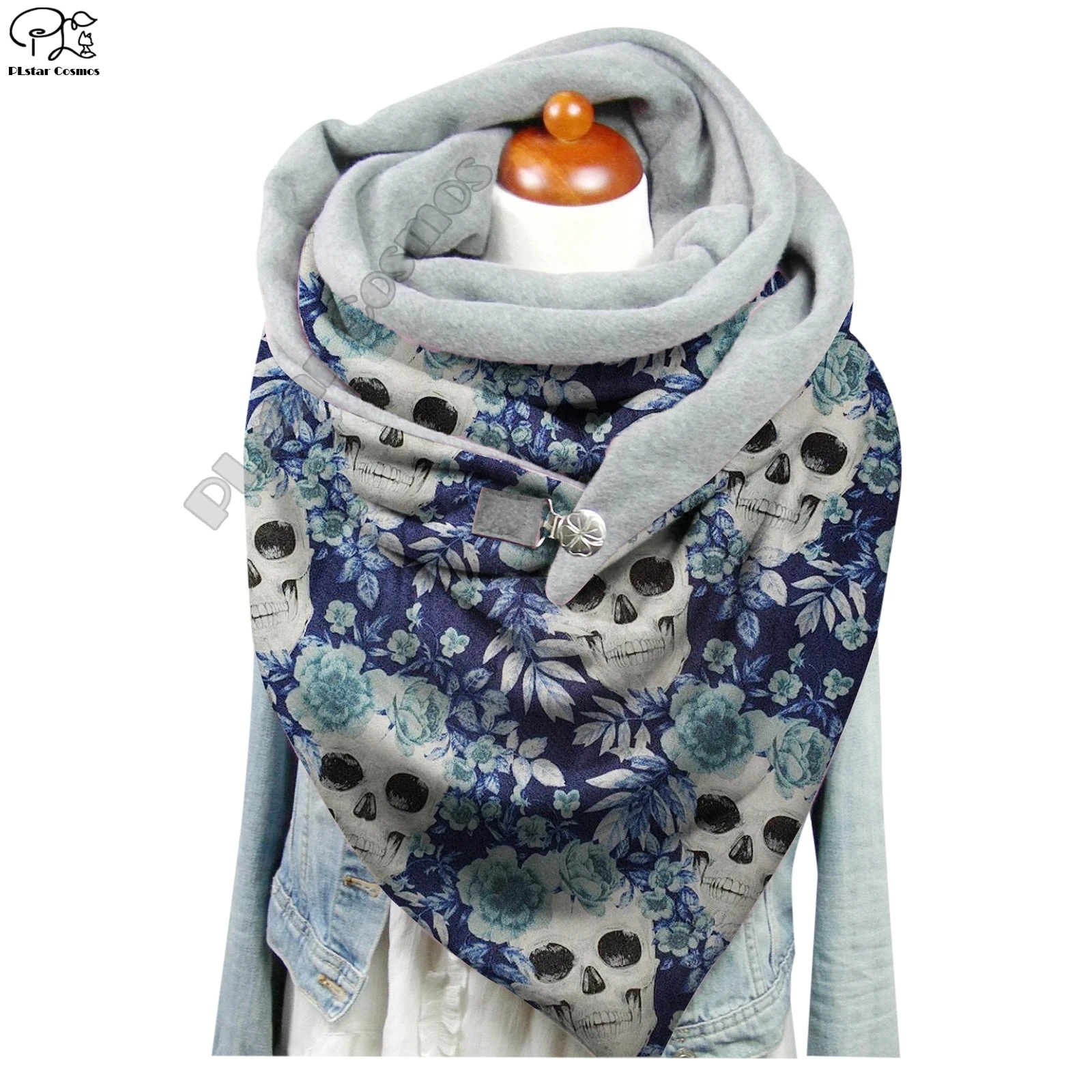 PLstar Cosmos 3D printed punk skull pattern warm shawl scarf spring and winter big triangle scarf female leisure series