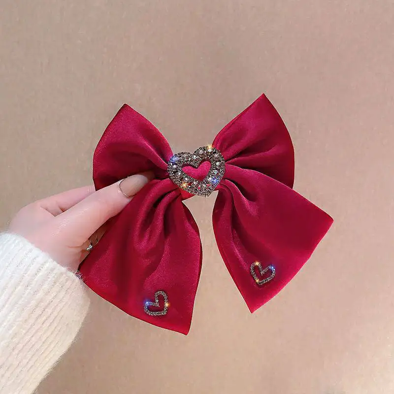 Neue Stoff Bogen Haar Clips Kristall Herz-förmigen Frühling Clip Haarnadeln für Frauen Barrettes Koreanische Kopfschmuck Mädchen Haar Zubehör – Detail 5