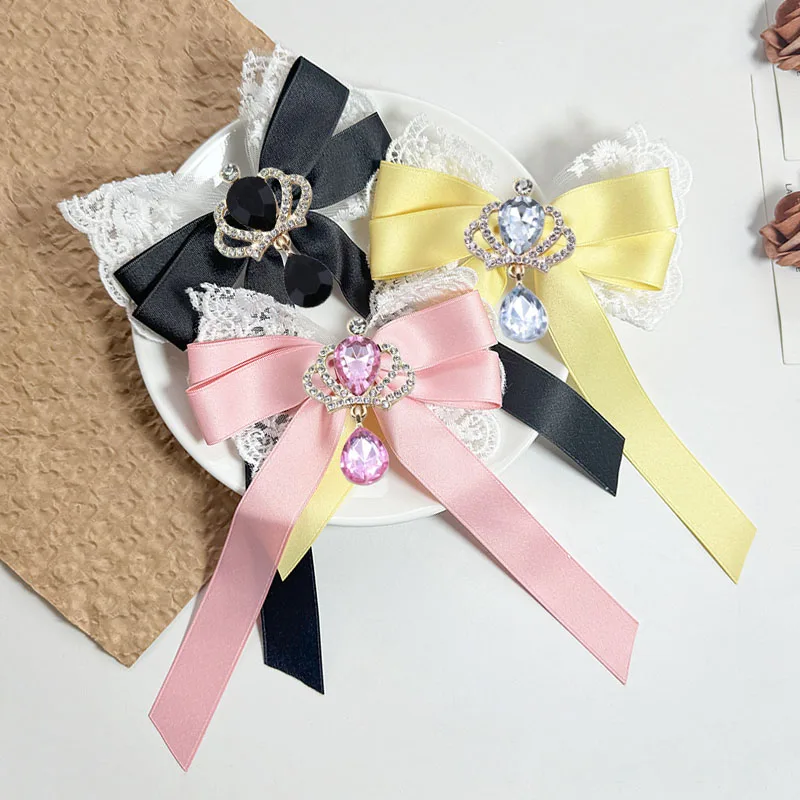 

Handmade Bow Ties Hair Clip Lace Ribbon Crystal Crown Princess Women's Sweet Elegant Vintage Lolita Clothing Accessories Bowtie