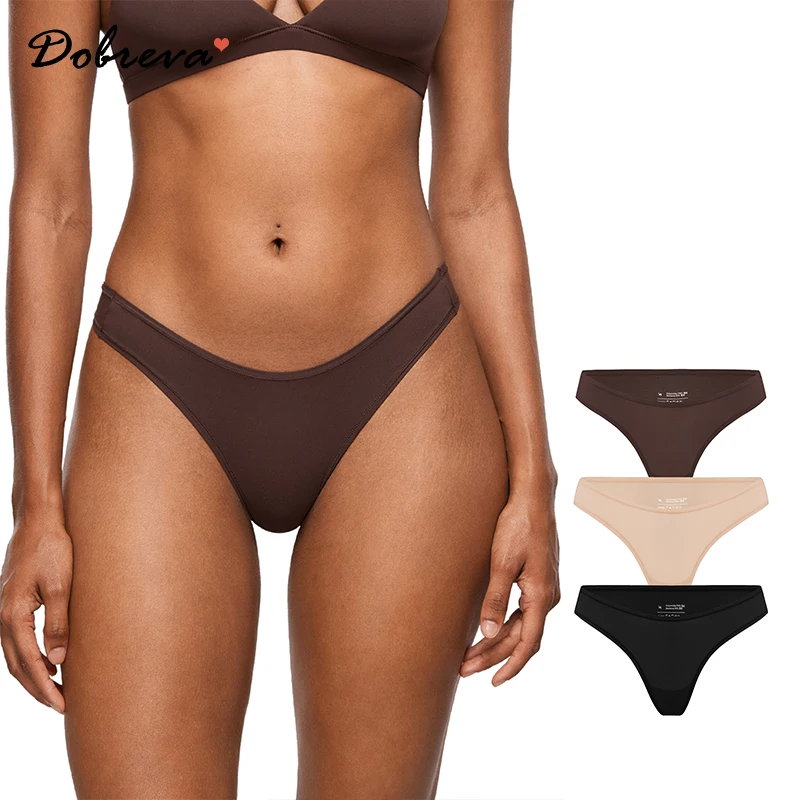 Paquete de 3 tangas intensamente suaves para mujer, bragas sexis invisibles, ropa interior transpirable con cintura en V para mujer