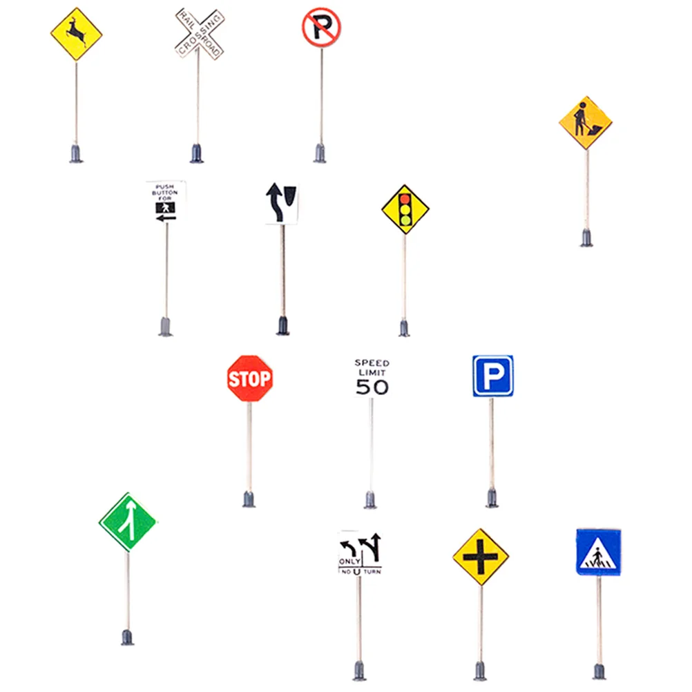 14 Pcs Micro Landscape Accessories Mini Traffic Signs Indicator Sand Table Model Toy Simulation Road Street Child