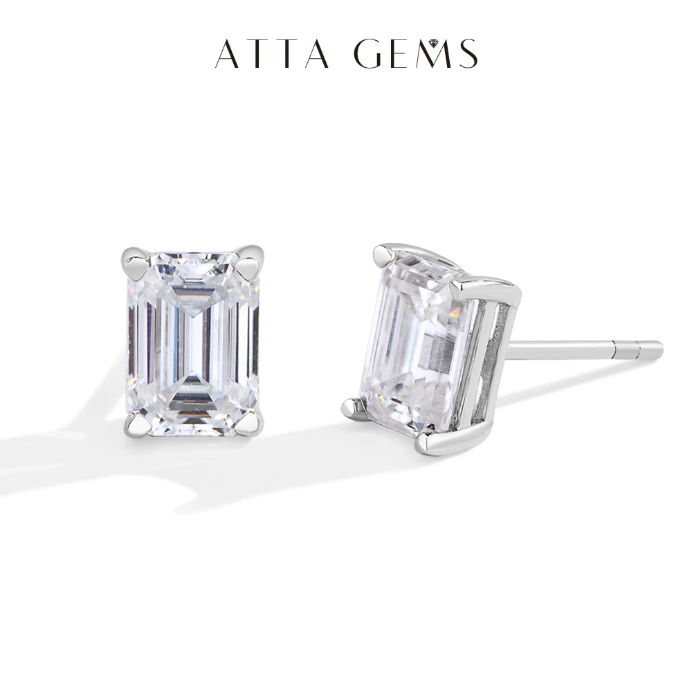 

ATTAGEMS 1.0CT Emerald Cut Moissanite Stud Earrings D Color for Women Men S925 Sterling Silver Sparkling Engagement Jewelry Gift