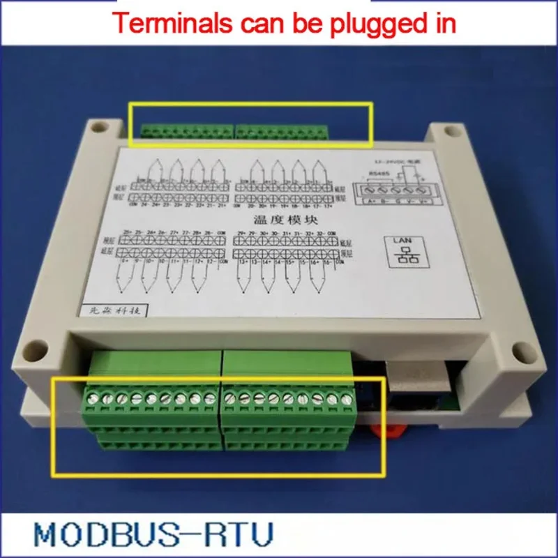 32-channel Temperature Module, K-type Thermocouple Module, Modbus-RTU Protocol, with Cold Junction Temperature Compensation, USB