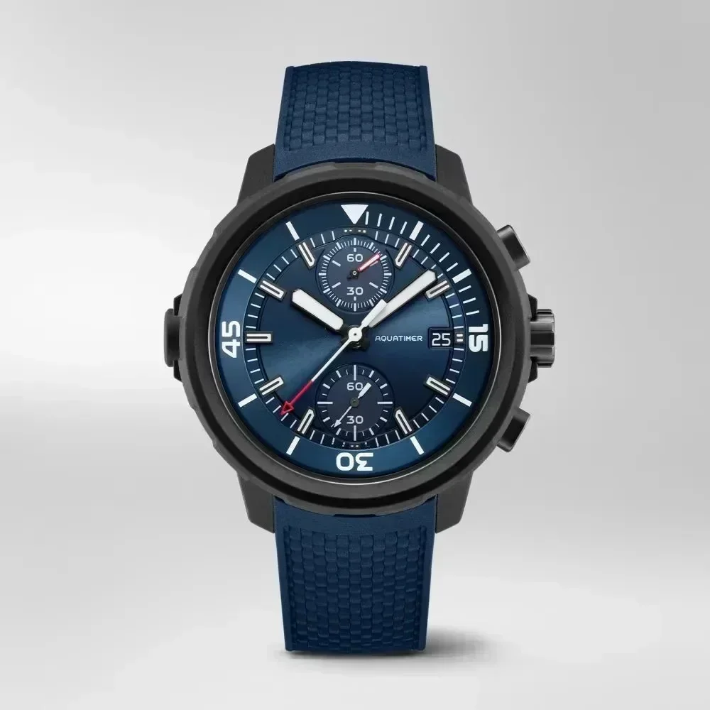 Aquatimer خاص خارجي رجالي VK63 كوارتز ساعة كرونوغراف إطار دوار أزرق أسود ساعات مطاطية مخصصة 44 مللي متر #3