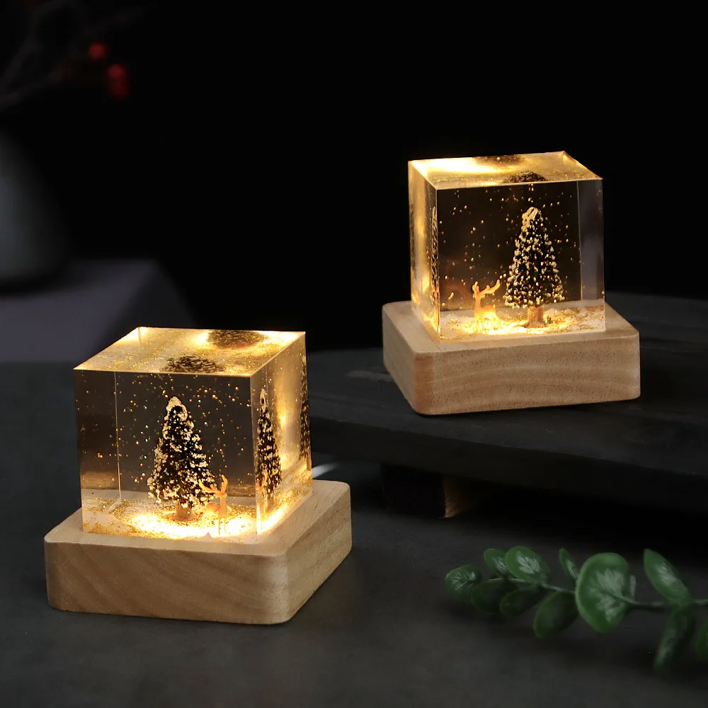 Christmas Gift Handmade Luminous Christmas Tree Deer Dropping Glue Creative Atmosphere Nightlight Ornament