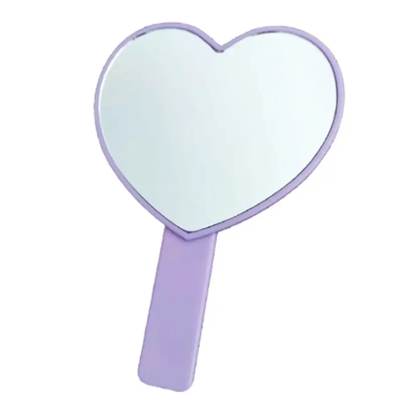 DA11 Portable Cute Peach Heart Shaped Handheld Mirror with Handle Single Side Candy Color Women Bathroom Makeup Cosmetic Tool