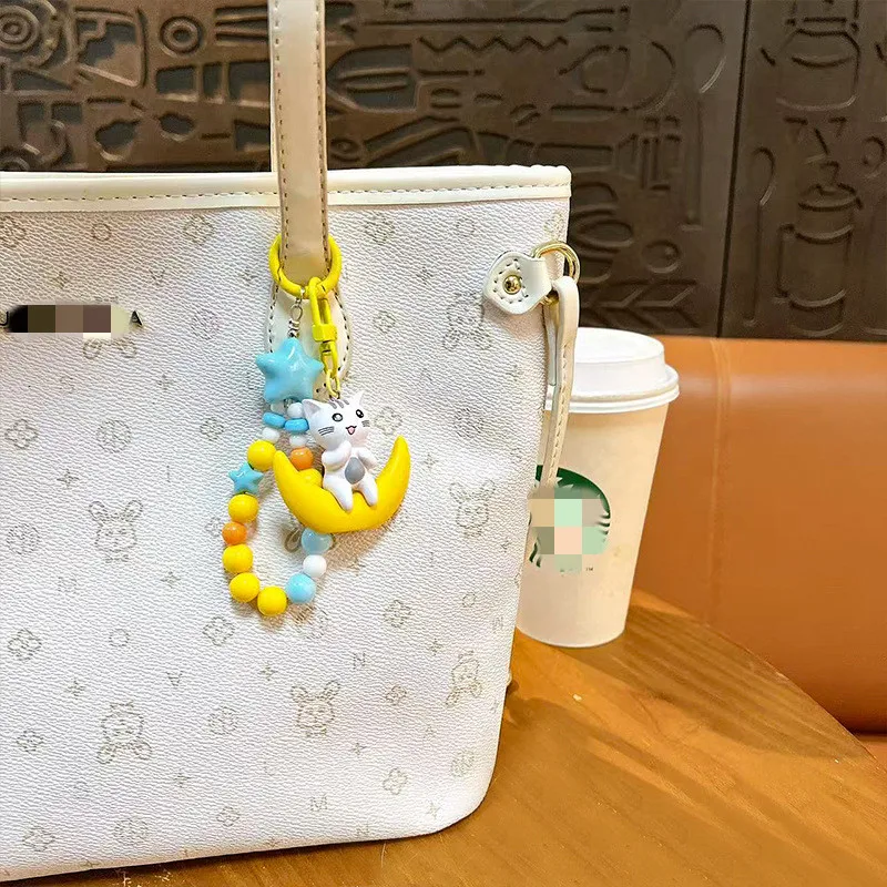 Cute Cartoon Cat Phone Charm Keychain Kawaii Kitty Phone Lanyard Strap Key Chains Bag Pendant Decoration Handmade Gift