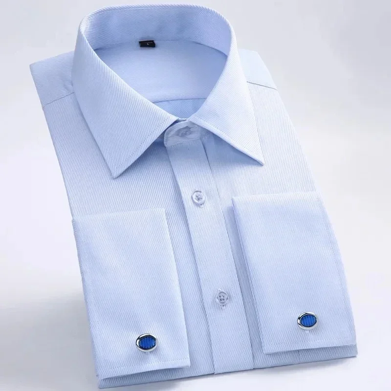 Camicia da uomo con polsino francese 2023 nuova camicia bianca a maniche lunghe con bottoni formali da lavoro camicie maschili camicia con gemelli dalla vestibilità regolare M ~ 6XL