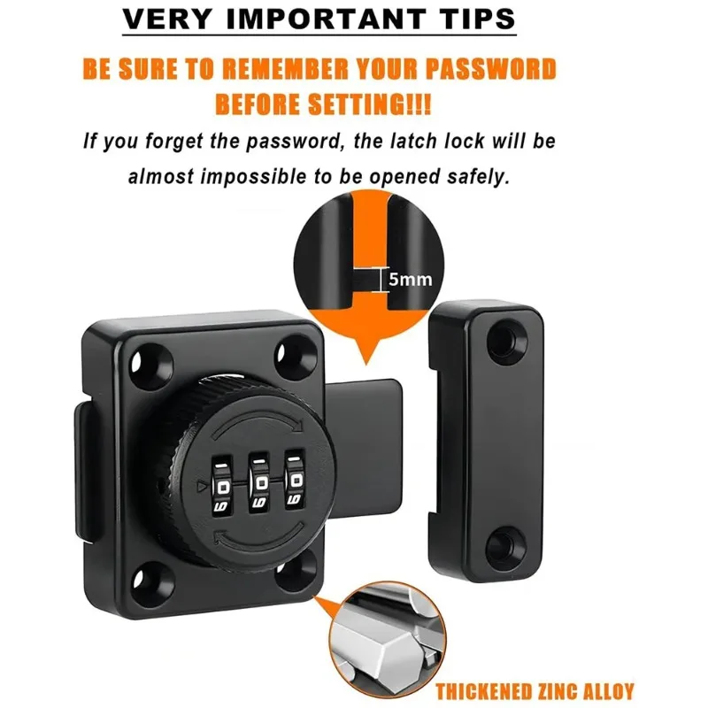 Safety Cabinet Password Lock Combination Latch Metal Wardrobe Lock Surface Mounted Suitable for Wardrobe Office Small Door