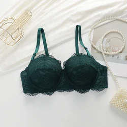 Women's Sexy Lingerie With 3/4 Cup Pull Up Collection And Pairing Milk Green Lace Flower Design Bra New Hot Selling Bra ER2698