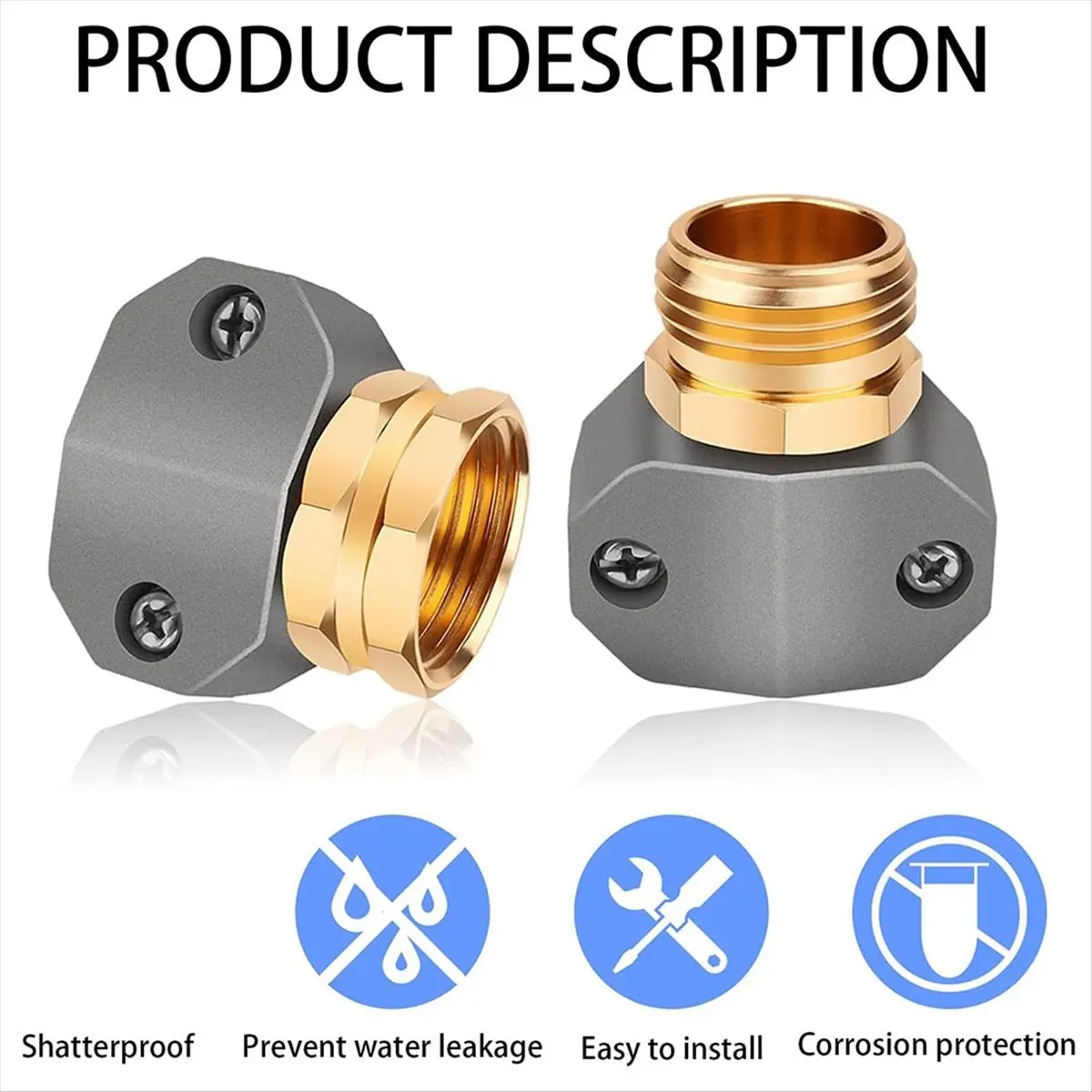 NEW 2set Garden Hose Repair Kit, Male and Female Hose End, Suitable for 3/4 Inch and 5/8 Inch Garden Hoses
