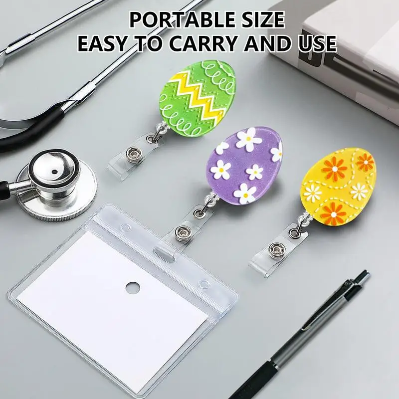 Easter Badge Reels Cute Card Clips Telescopic Easter Tag Holder Aesthetic Easy-Pull Buckle Holiday Decorations For Boys Girls