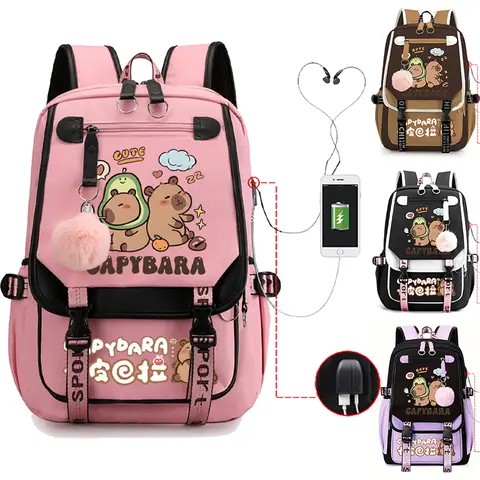 Capybara Backpack For Women Girls Large Capacity USB Charging Bags Children Teeneger School Backpack Cute Capybara Schoolbags