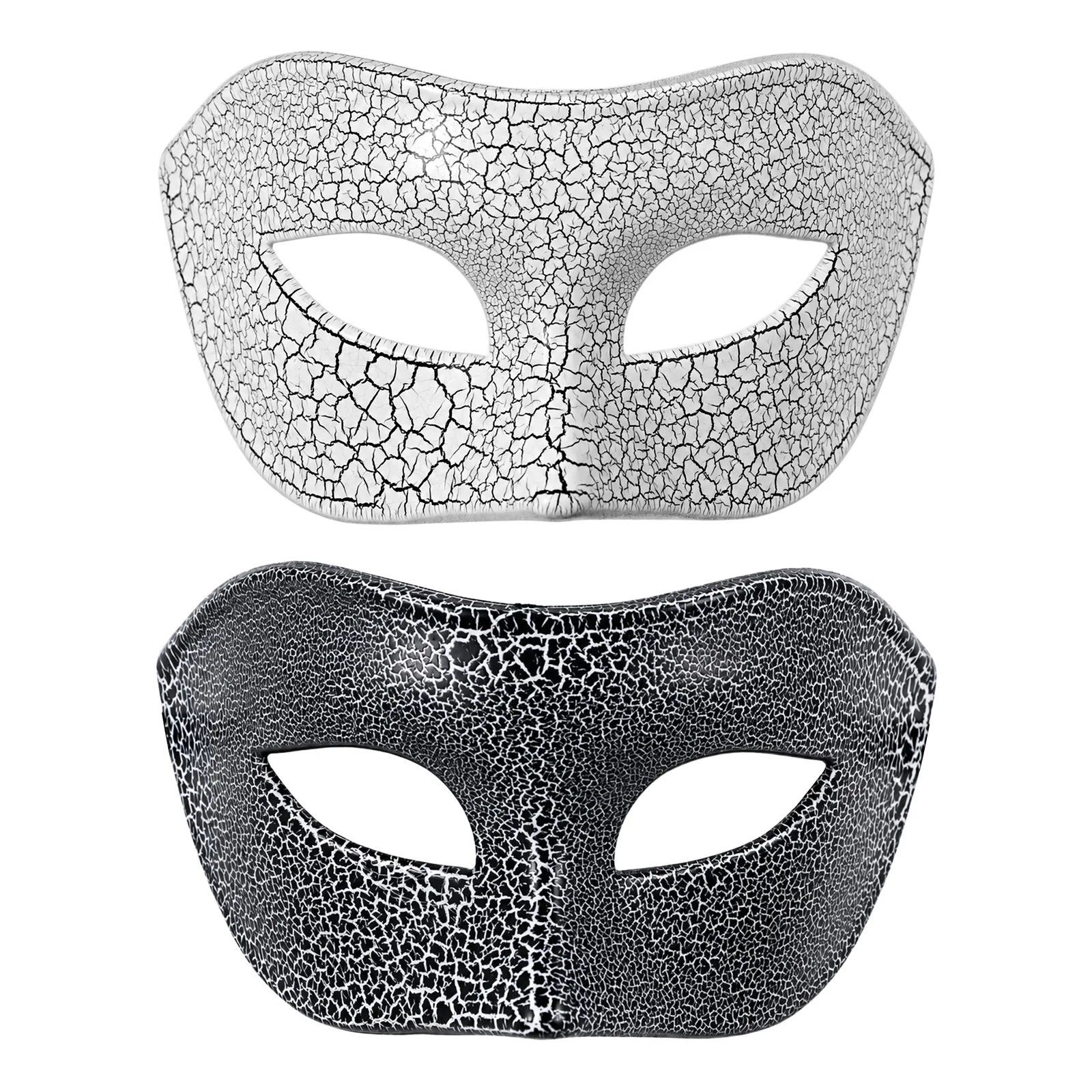 Venetian Masquerade Mask Vintage Crackle Pattern Half Face Mask Retro Mardi Gras Halloween Party Costume Eyemask 2Pcs Set Men