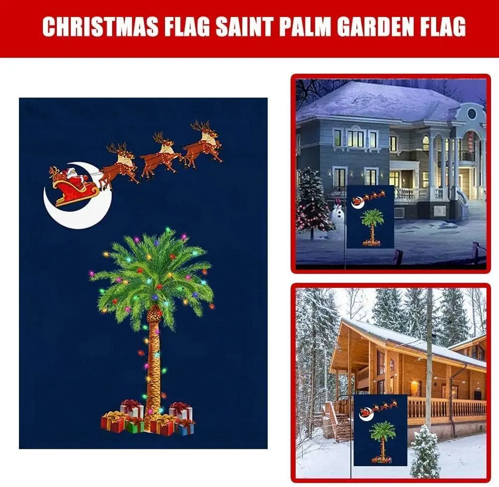 South Carolina Christmas Flag - Santa Elk Tree Gift South Carolina Christmas Garden Flag Double Sided Flags for All-Weather Indo